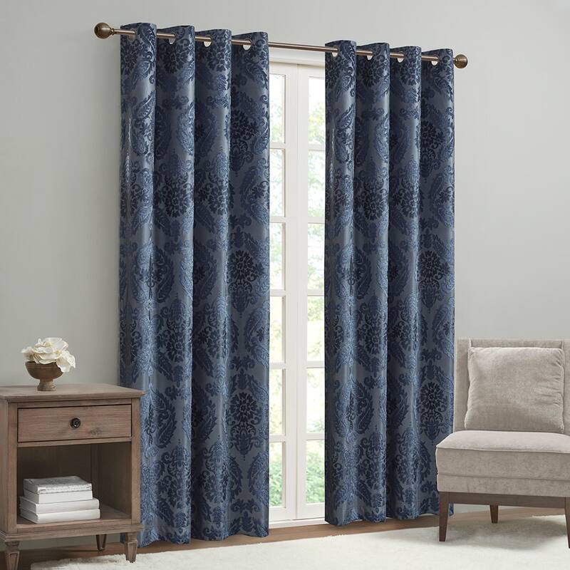 Knitted Jacquard Paisley Total Blackout Grommet Top Curtain Panel(Only 1 Pc Panel)