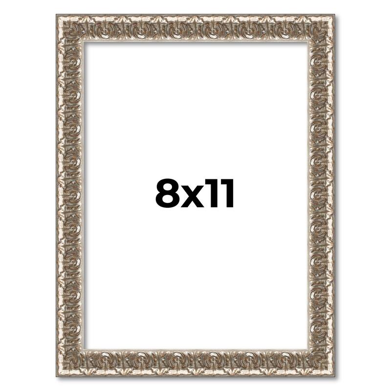 8x11 Frame Silver Versailles Ornate Solid Wood Picture Frame | 1 Inch