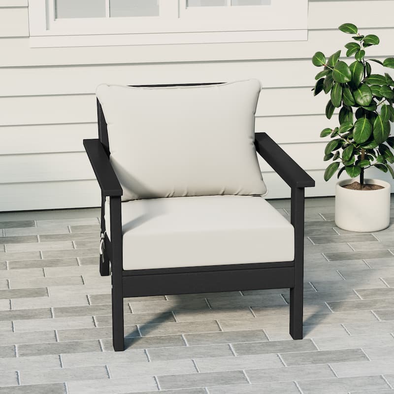 Birchwood All Weather HDPE Outdoor Patio Deep Seating Black Club Chair With Cushions (1-Piece)