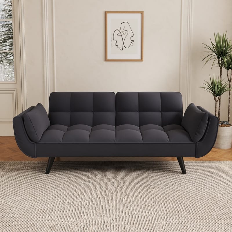 74" Velvet Upholstered Double Sofa Bed, Beige