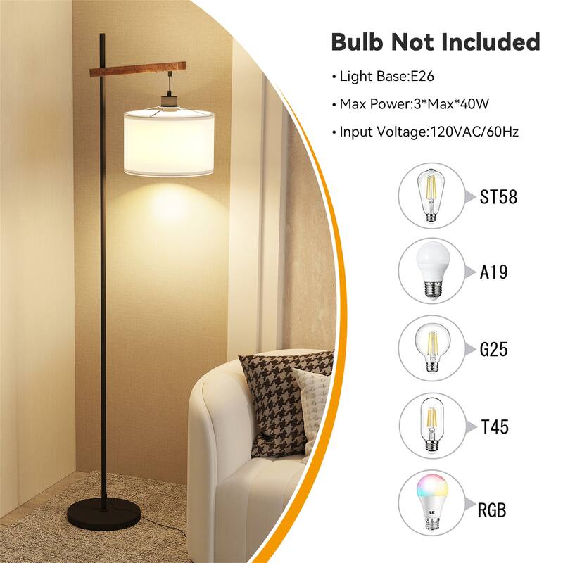 61" Wood Arched Floor Lamp With Pedal Switch