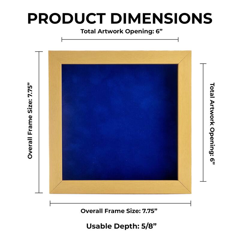 6x6 Shadow Box Frame Natural Wood | With a 3/4" Usable Display Depth | Includes a Royal Blue Real Suede Texture Acid-Free