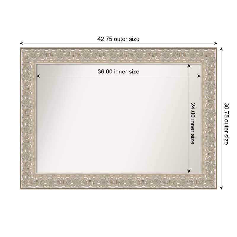 Luxe Non-Beveled Framed Bathroom Vanity Wall Mirror - 43 x 31 in - Luxe Silver Cream