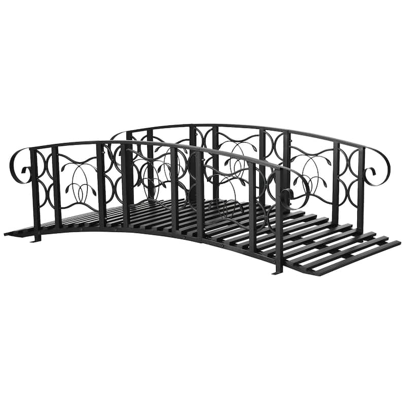 Outsunny 6' Metal Arch Backyard Garden Bridge with 660 lbs. Weight Capacity, Safety Siderails, Vine Motifs, & Easy Assembly