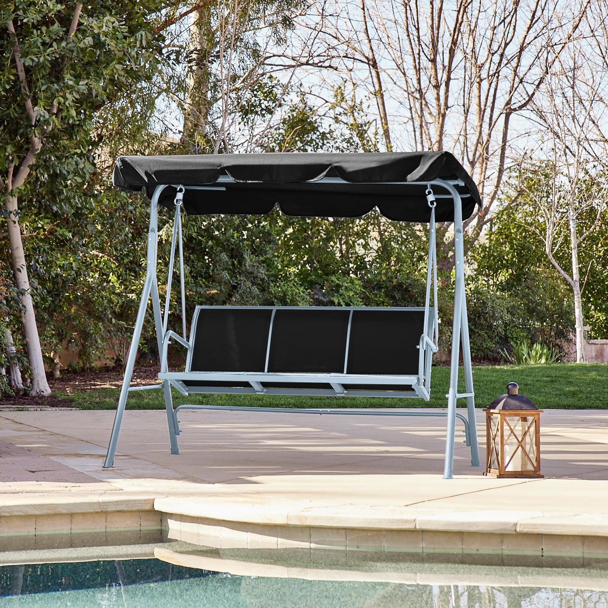 Belleze Outdoor 3 Person Patio Swing Canopy Awning Yard Hammock Steel Dark Brown
