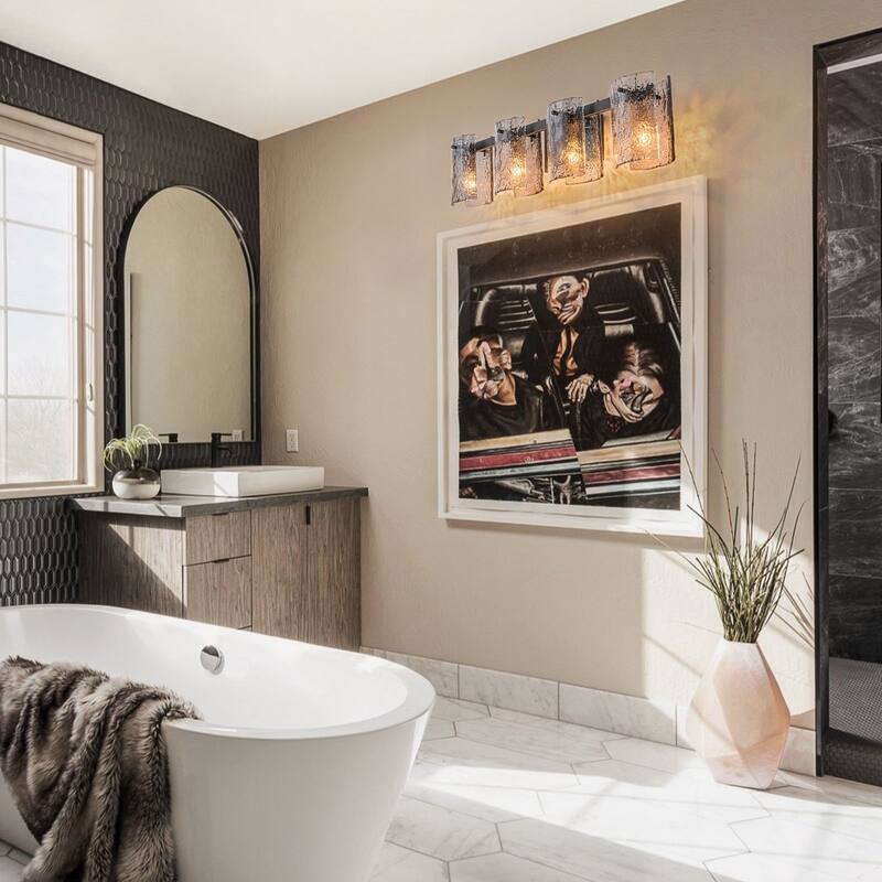 3/4-Light Textured Smoke Glass Wall Sconce — Modern Industrial Vanity Light for Bathroom