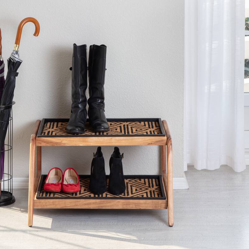 Jani Double-Tier Natural Stand 2-Pair Rubber Boot Trays
