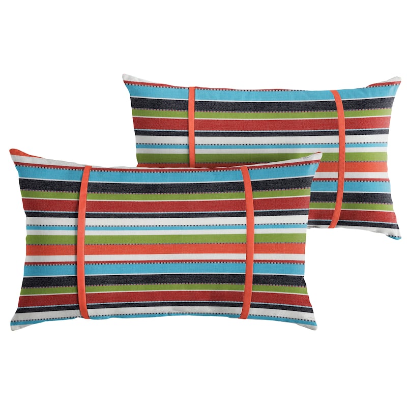 Sorra Home Sunbrella Outdoor Double Petite Flange Pillow Set of 2 - Sunbrella - Carousel Confetti/Canvas Melon - 16 in H x 26 in W x 6 in D