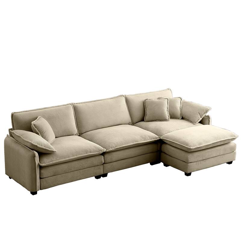 Modern L shaped Modular Sofa with Corduroy Upholstery and Memory Foam Cushions and 1 Footrest for Living Room or Guest Room