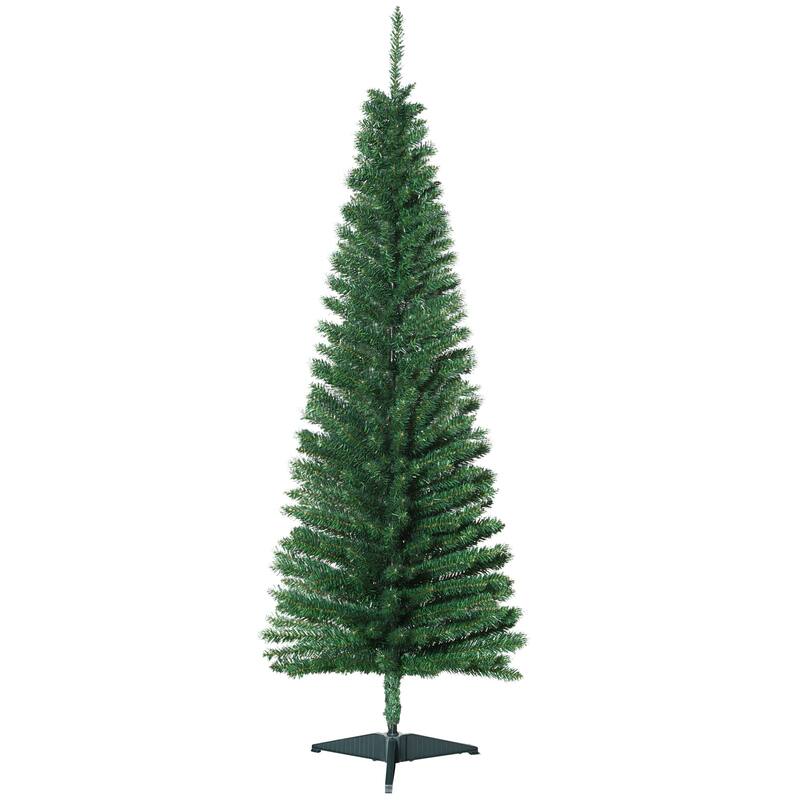 HOMCOM 5' Unlit Artificial Pencil Christmas Tree, Slim Xmas Tree with Foldable Metal Stand - 4.91 ft