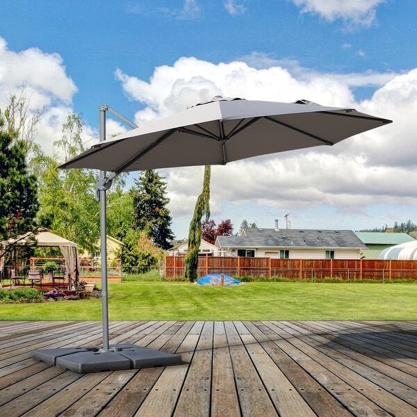 Shop Outsunny 10 Hanging Tilt Offset Cantilever Patio Umbrella With Base Stand Uv Fade Fighting Canopy 360 Rotation Grey Overstock 31011485