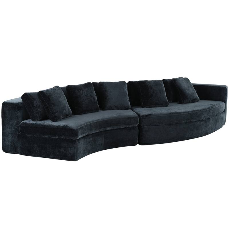 Modular Sectional Sofa, 2-Piece Set with 5 Pillows Chenille Jacquard Curved Couch, Upholstered Couches No Assembly Required