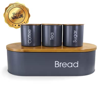 MegaChef Bamboo Kitchen Countertop 4 pc Metal Canister Set in Gray