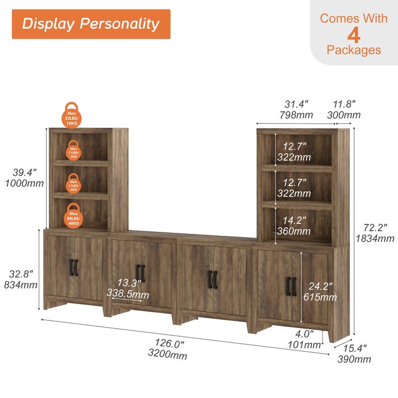 WAMPAT Entertainment Center with Bookshelves, Farmhouse TV Stand for Living Room, Bedroom - n/a