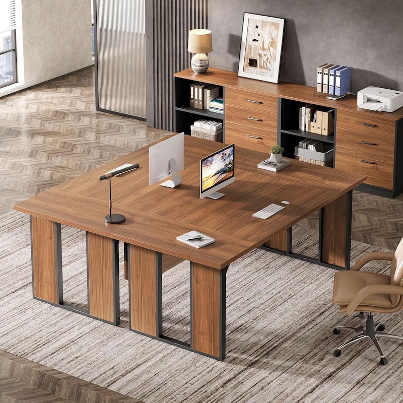 63 Inches Executive Desk, L Shaped Office Table with 47 Inches File Cabine