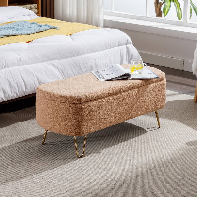 Camel Gold-Leg Storage Ottoman Bench for Modern Living Room & Bedroom - Camel