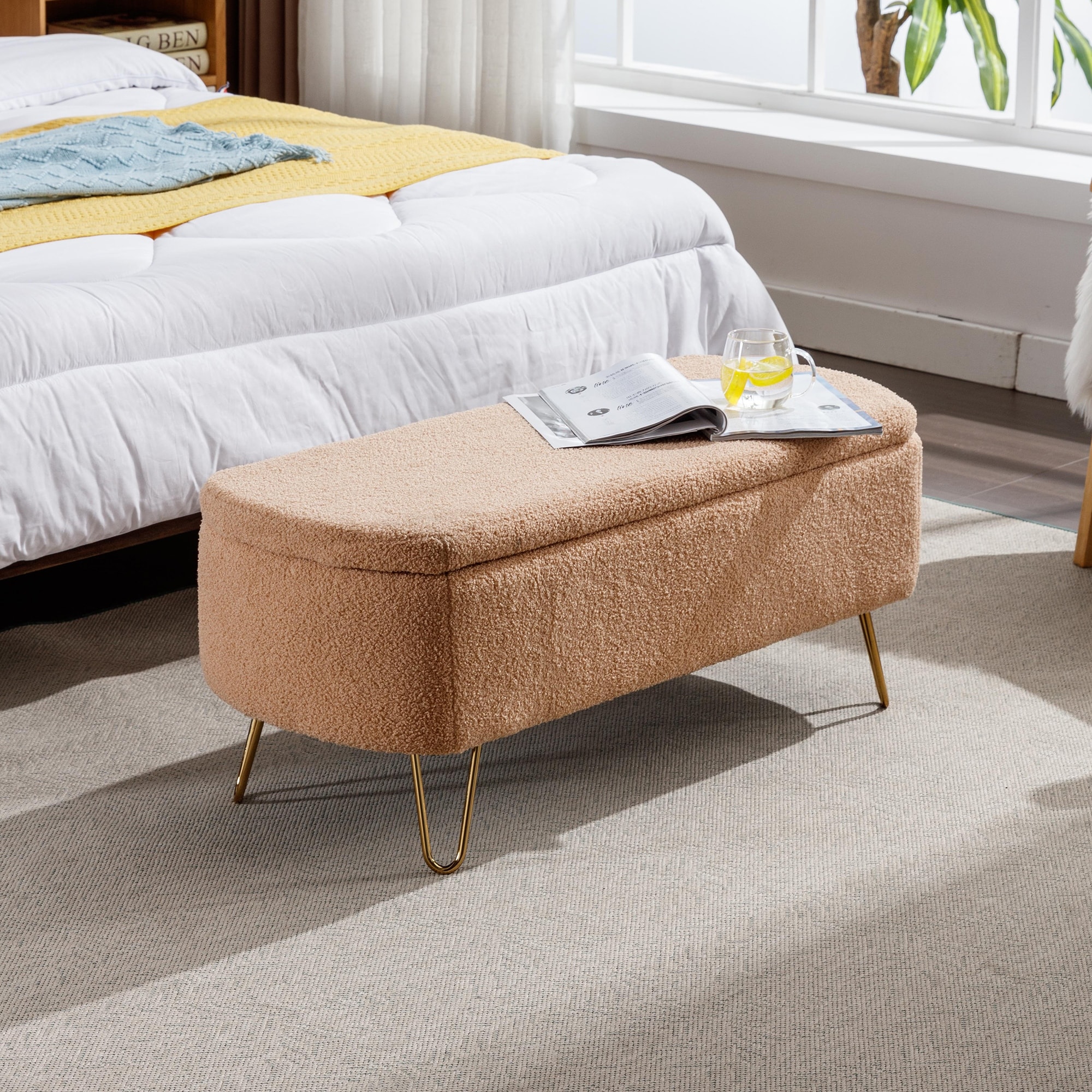 Storage Ottoman Bench End of Bed Gold Legs Bed Bath Beyond