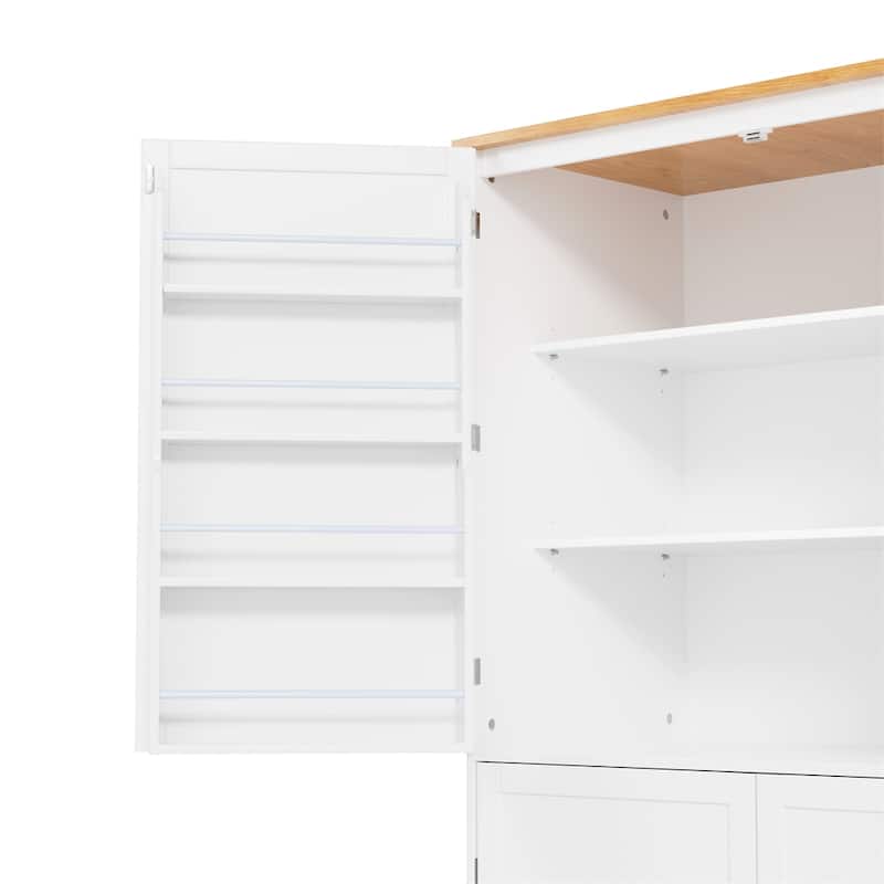 Freestanding Kitchen Pantry w/ Drawer, Adjustable Shelves,Door Shelves