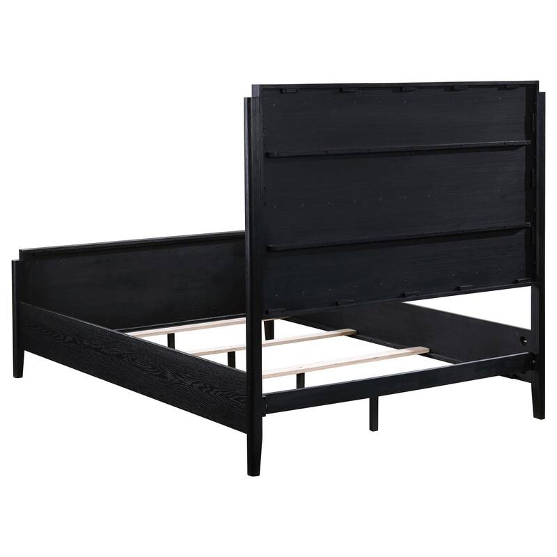 Jack California King Size Bed, Channel Tufted Ivory Upholstery, Black