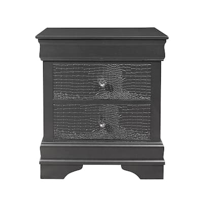 Dark Gray Nightstand with Two Drawers and Elegant Pull Handles - Sophisticated Bedroom Table