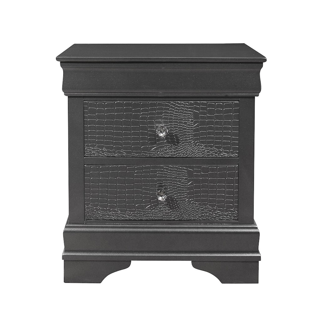 Dark Gray Nightstand with Two Drawers and Elegant Pull Handles - Sophisticated Bedroom Table