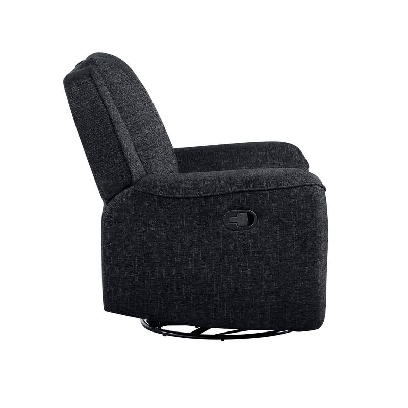 Ruma Swivel Manual Reclining Chair w Tab Pull, Ebony Black Chenille