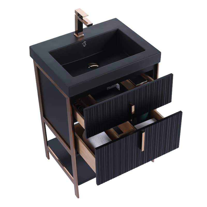 Fine Fixtures Serenity Modern Bathroom Vanity with Black Gel Acrylic Top