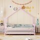preview thumbnail 24 of 62, Twin/Full Size Metal Platform Bed Frame with Twin Size Trundle, Kids House Bed with Headboard and Footboard