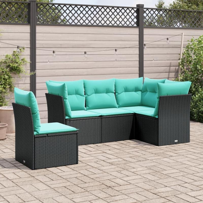 vidaXL 5 Piece Patio Sofa Set with Cushions Black Poly Rattan - 70.5x27.2x48.8-Without table