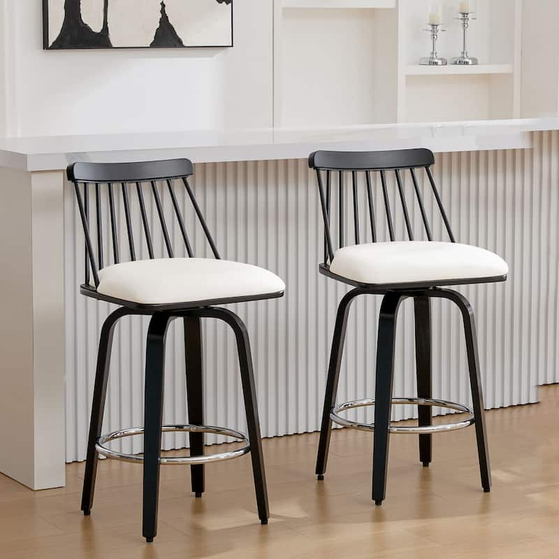 Mid-century Spindle Back Swivel Counter Height Bar Stools - 37.2"H x 18.9"W x 18.9"D
