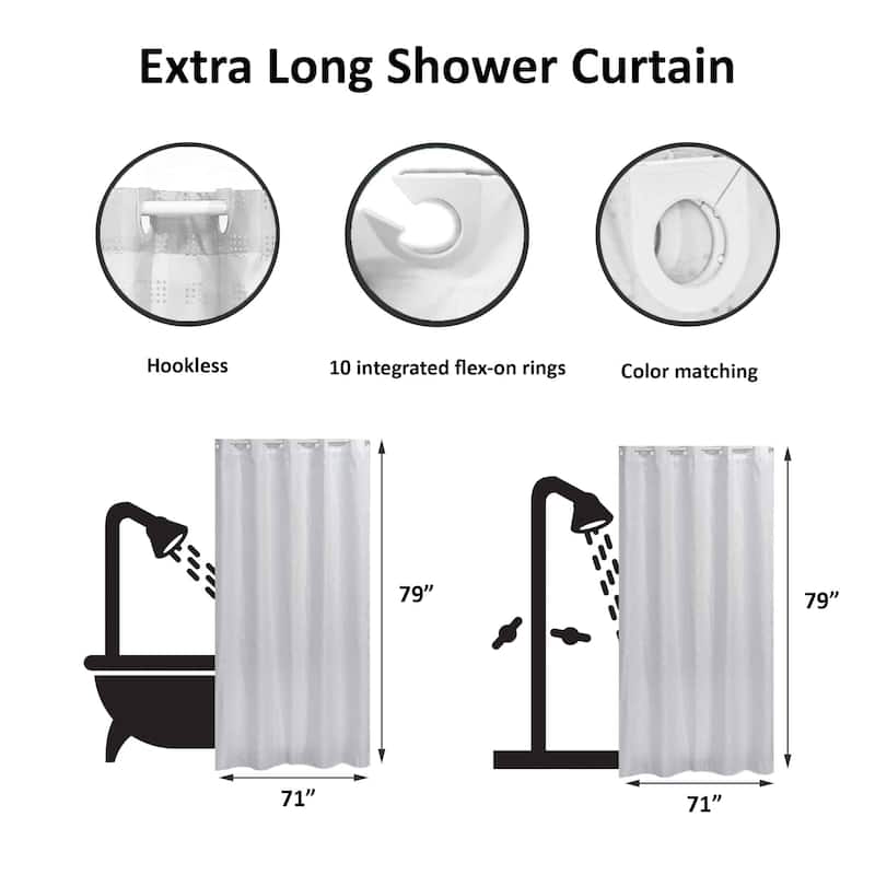 Extra Long Shower Curtain Polyester Hook Less Cubic 79"L x 71"W