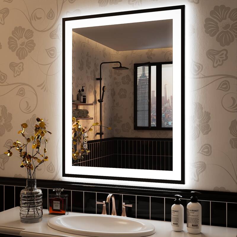 KIOTEE Black Frame LED Bathroom Vanity Mirror with 3 Years Warranty - 32x24