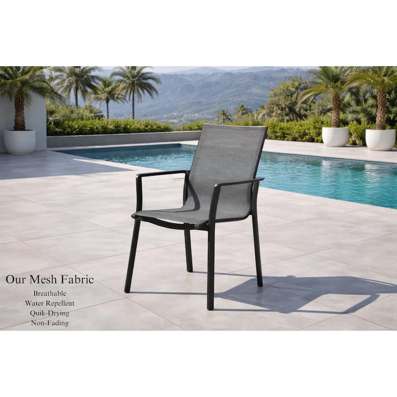 Alva Dark Grey 9-Piece Aluminum Outdoor Dining Set with Sling Set in Pewter - N/A