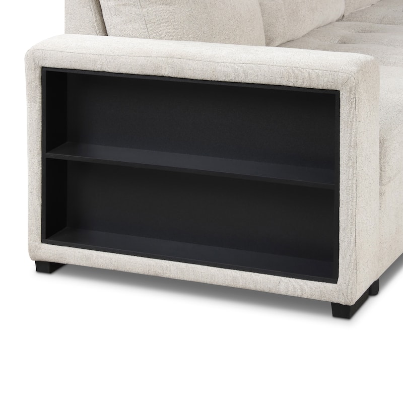 Furniture of America Jaquel Modern Biscuit Tufted Seat Sleeper Sofa Sectional with Storage Shelves and USB Ports