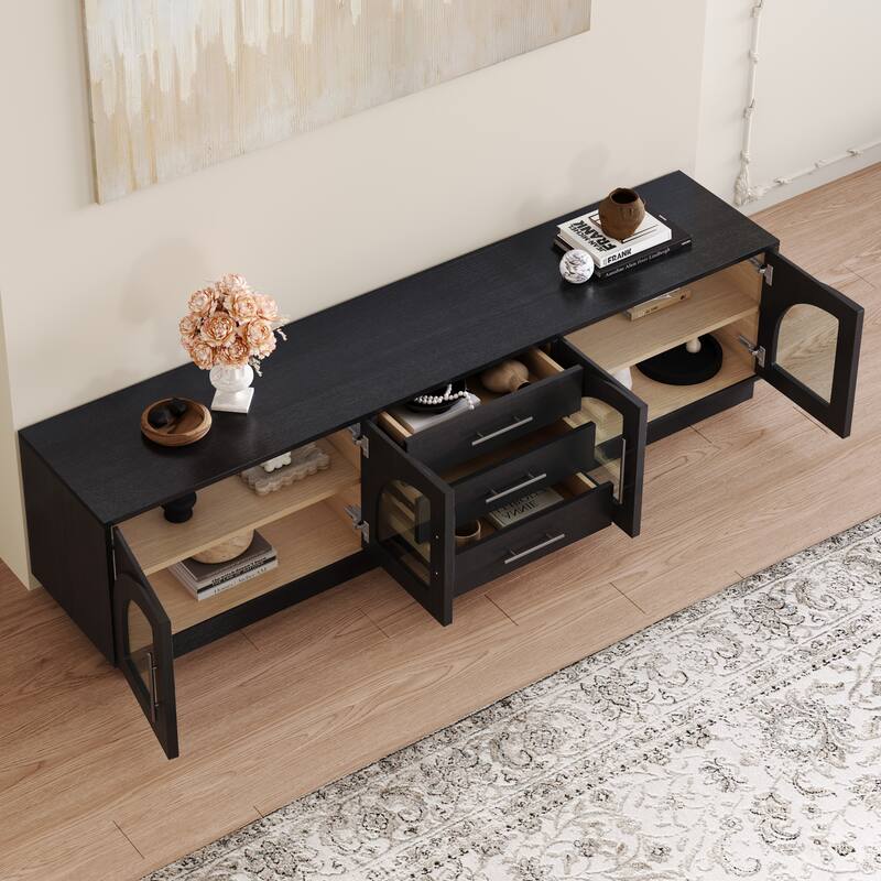 JASIWAY Black Wood TV Stand Fits TV up to 85 in.