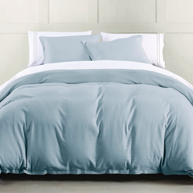 HiEnd Accents Hera Washed Linen Flange Comforter Set, 3PC - Light Blue - King