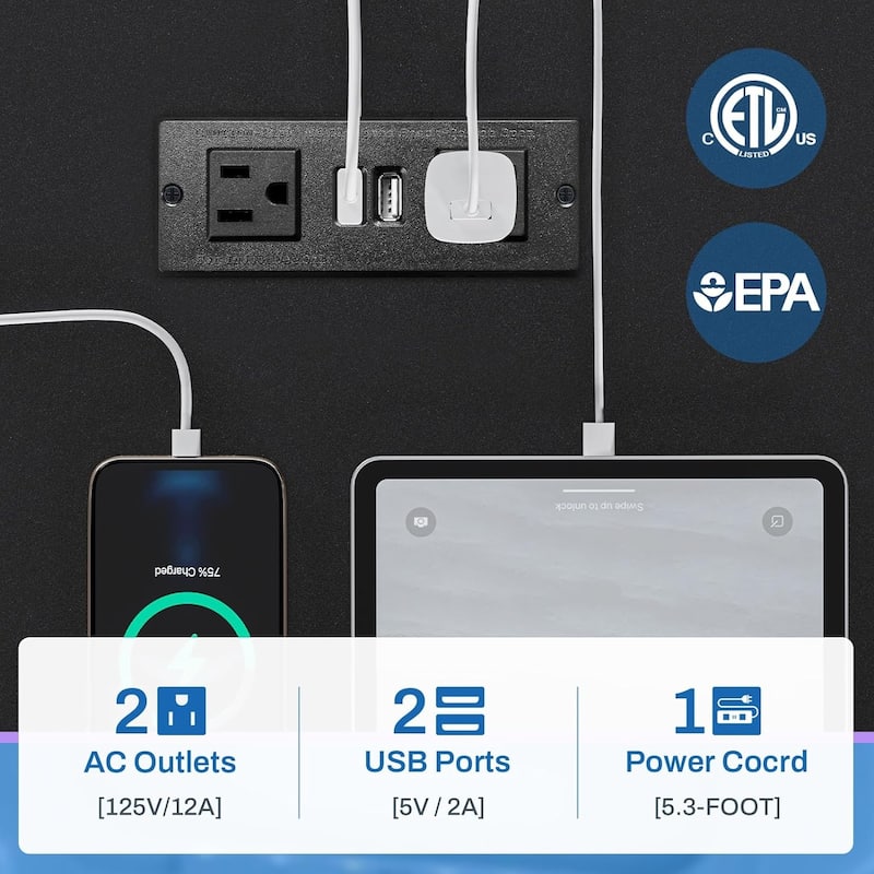 PC Gaming Desk Power Outlets Computer Desk LED Lights Storage Shelves