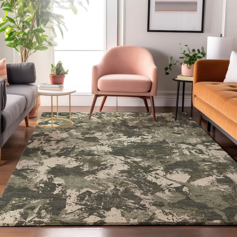 Premium Washable Super Soft Abstract Floral Mayfield Rug - Olive - 10' x 14'