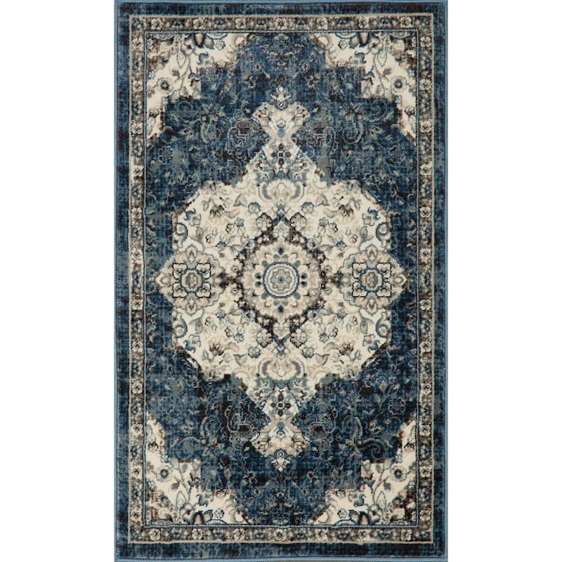 Anila Collection Transitional Oriental Area Rug - 1'9 X 3'2 - Blue/White/Grey