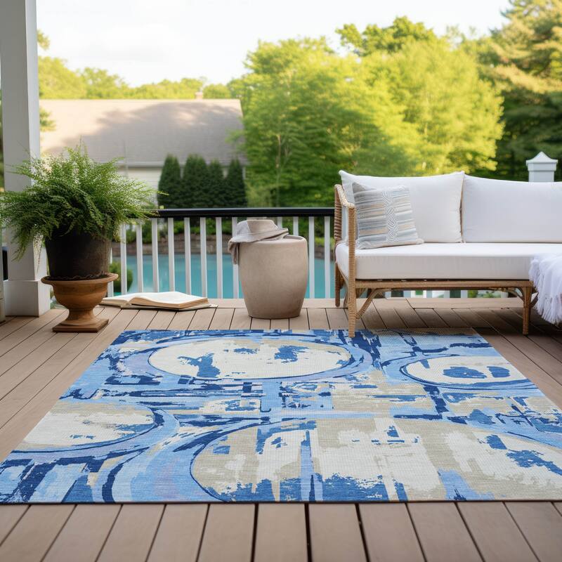 Machine Washable Indoor/ Outdoor Chantille Contemporary Abstract Rug