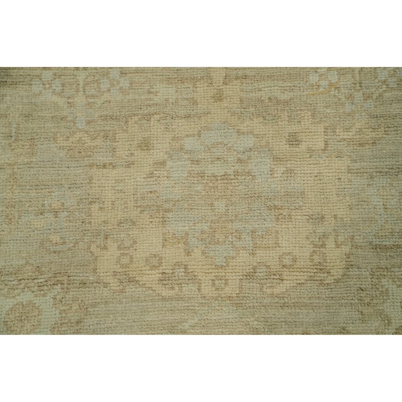 Vegetable Dye Wool Oushak Turkish Area Rug, Floral Geometric Carpet - 9' 7'' X 8' 2''