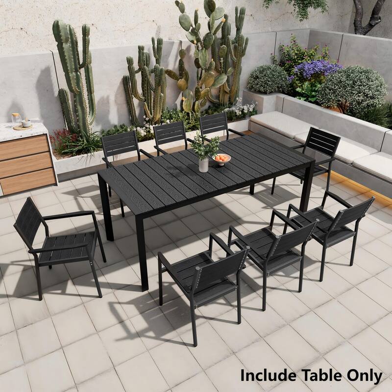 Pellebant Premium Outdoor Patio Aluminum Dining Table with Umbrella Hole - Black-71.4inches
