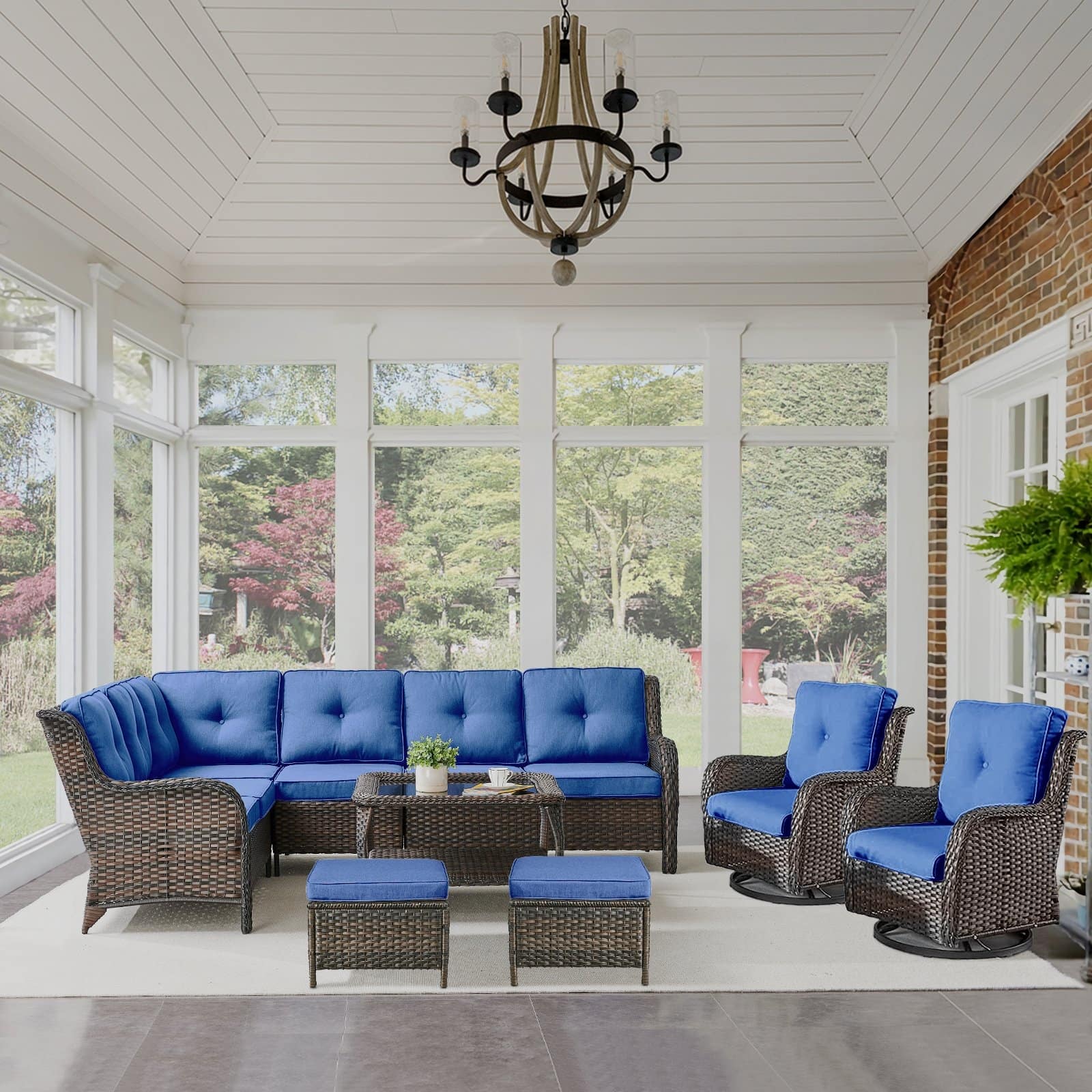 Option Brown Rattan - Blue Cushion