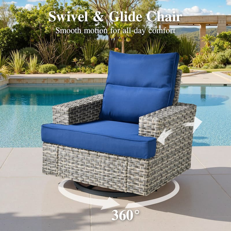 OVIOS 10 Pieces T shaped Seat Wide Armrest Swivel Chair Set With Fire Pit