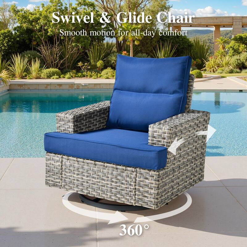 OVIOS 9 Pieces T shaped Swivel Chair Set With Solar-Powered Coffee Table
