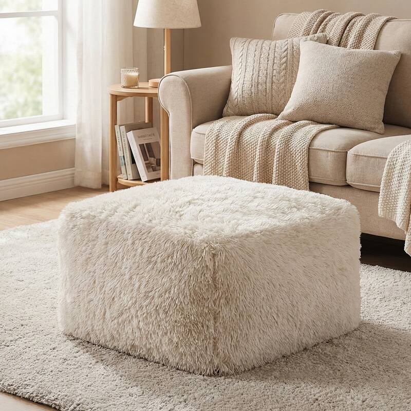 Furniture of America Ylena Modern Faux Fur Foam Modular Compressed Sofa Chair - Ottoman - Sand
