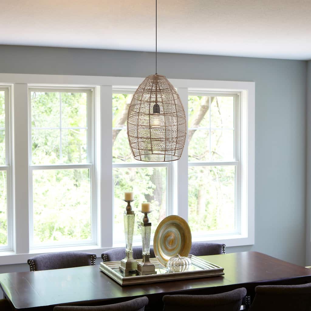 Alessia River of Goods Brass Metal Cone-Shaped Woven Pendant Lamp - 12.25" x 12.25" x 19.5/78.5"