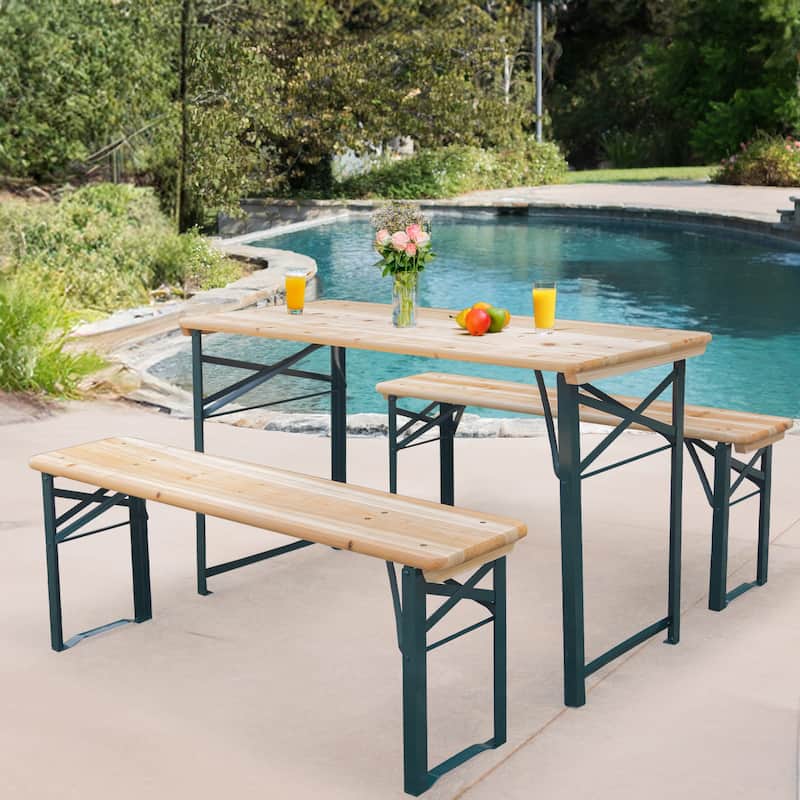Erommy Metal Folding Outdoor Dining Table, Premium Rectangle Patio Dining Set for Backyard, Porch, Lawn, and Garden