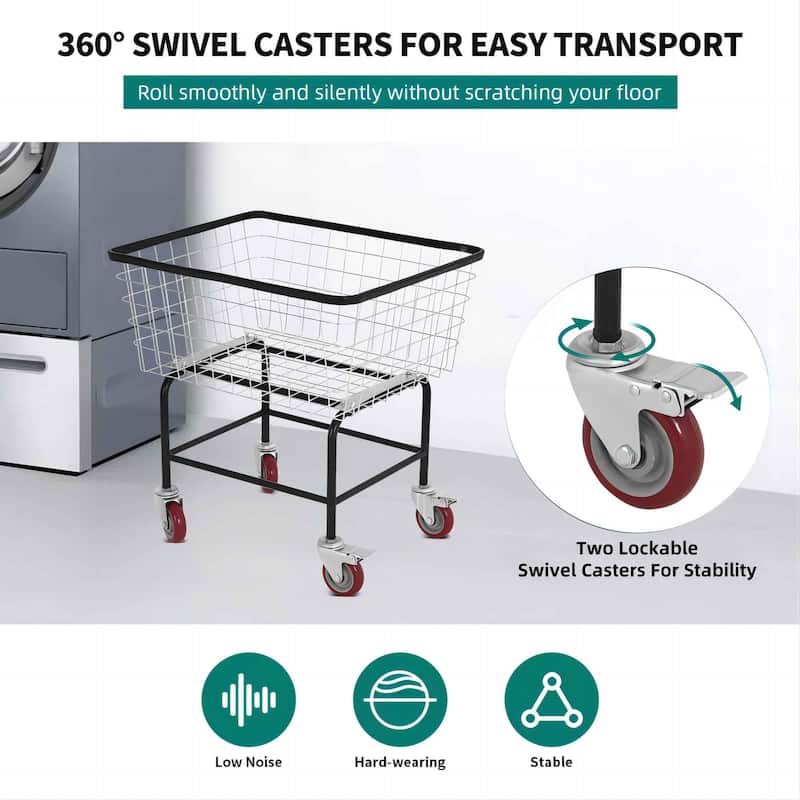 Commercial-Grade 2.5 Bushel Wire Laundry Basket Cart with Wheels