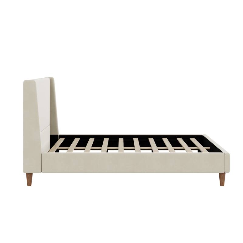 Wingback Low Platform Bed with Headboard, Round Legs